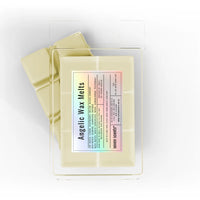 Pack of 'Angelic Wax Melts' by seven scents on a white background
