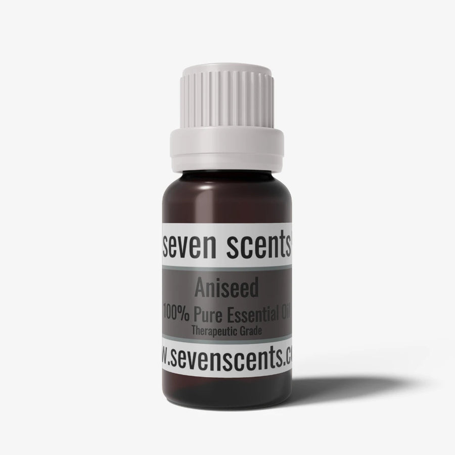 Aniseed essential oil bottle by Seven Scents with a white cap on a white background