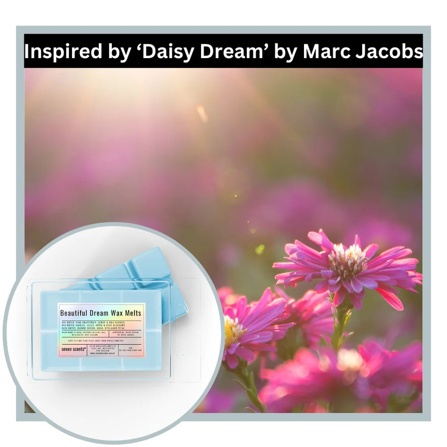Beautiful dream Wax melts inspired by 'Daisy Dream' by Marc Jacobs with a floral background