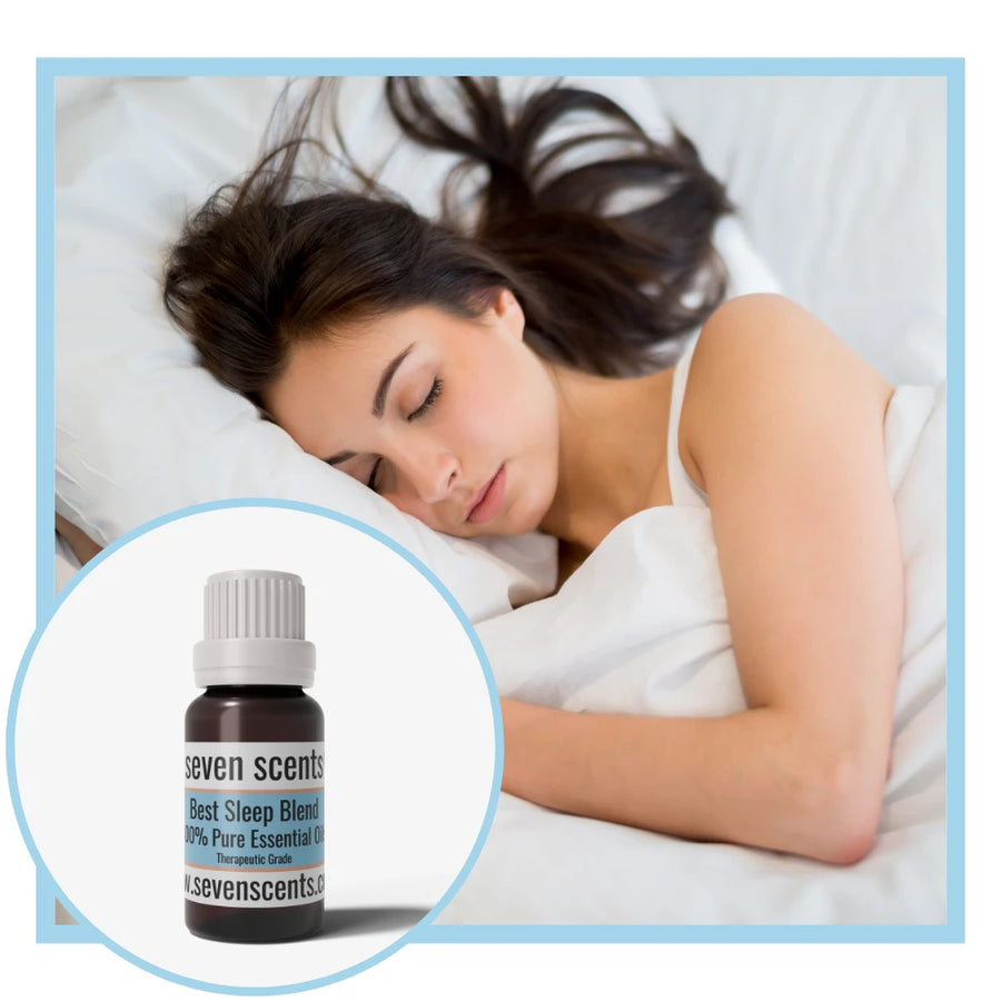 Best Sleep essential oil blend by Seven Scents with a women deep sleeping and resting