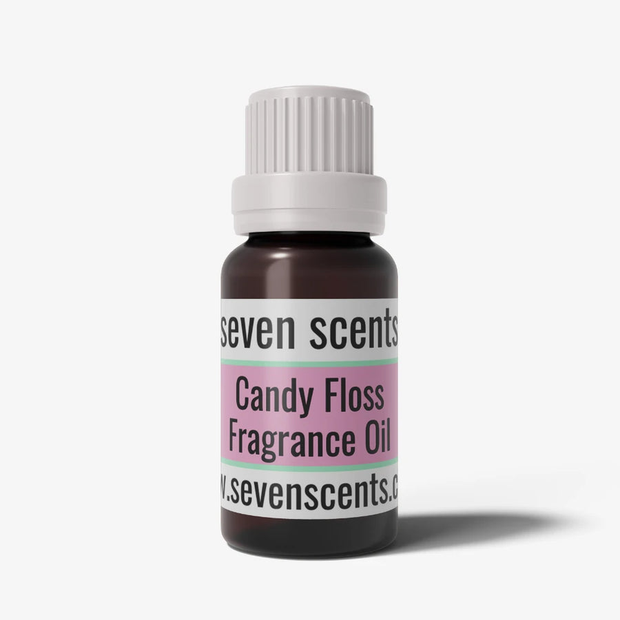 Candy floss fragrance oil bottle with a white cap on a white background