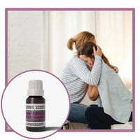 Comfort and Grief essential oil blend by Seven Scents with two people cuddling and consoling each other