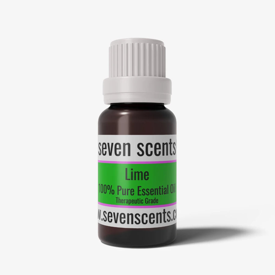 Lime Essential Oil bottle with a white cap on a white background