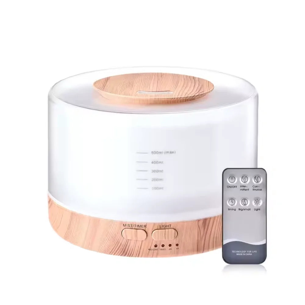 Luca 500ml wood grain essential oil diffuser with remote in light - Seven Scents