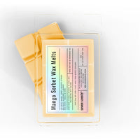 Pack of 'Mango Sorbet Wax Melts' by seven scents on a white background