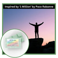 Silhouette of a person on a cliff with '1 Million' by Paco Rabanne text and wax melts packaging.