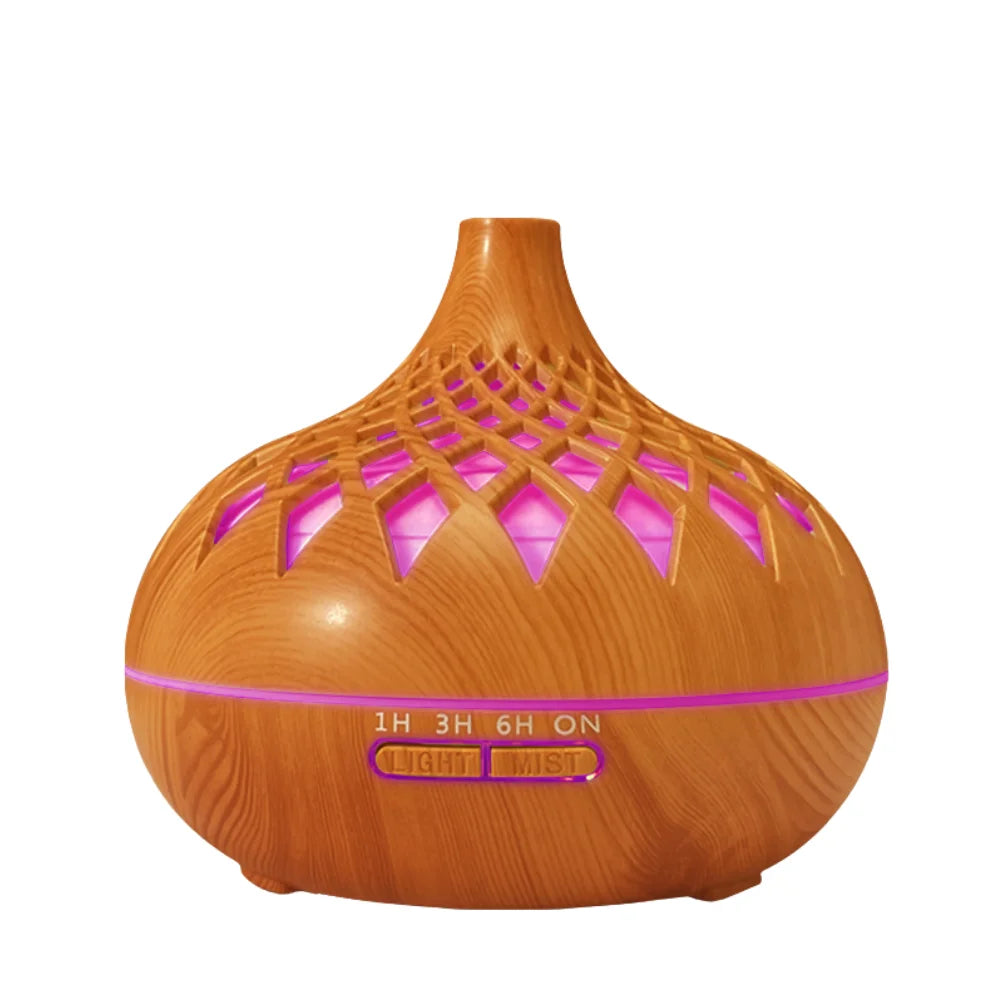 Richie aromatherapy diffuser geometric lattice pattern with LED light shining through