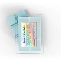 Pack of 'Sensual Wax Melts' by seven scents on a white background
