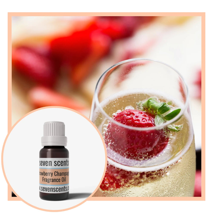 Strawberry Champagne fragrance oil with a glass of bubbly champagne with a strawberry