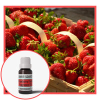 Strawberry Fields fragrance oil with a basket of strawberries